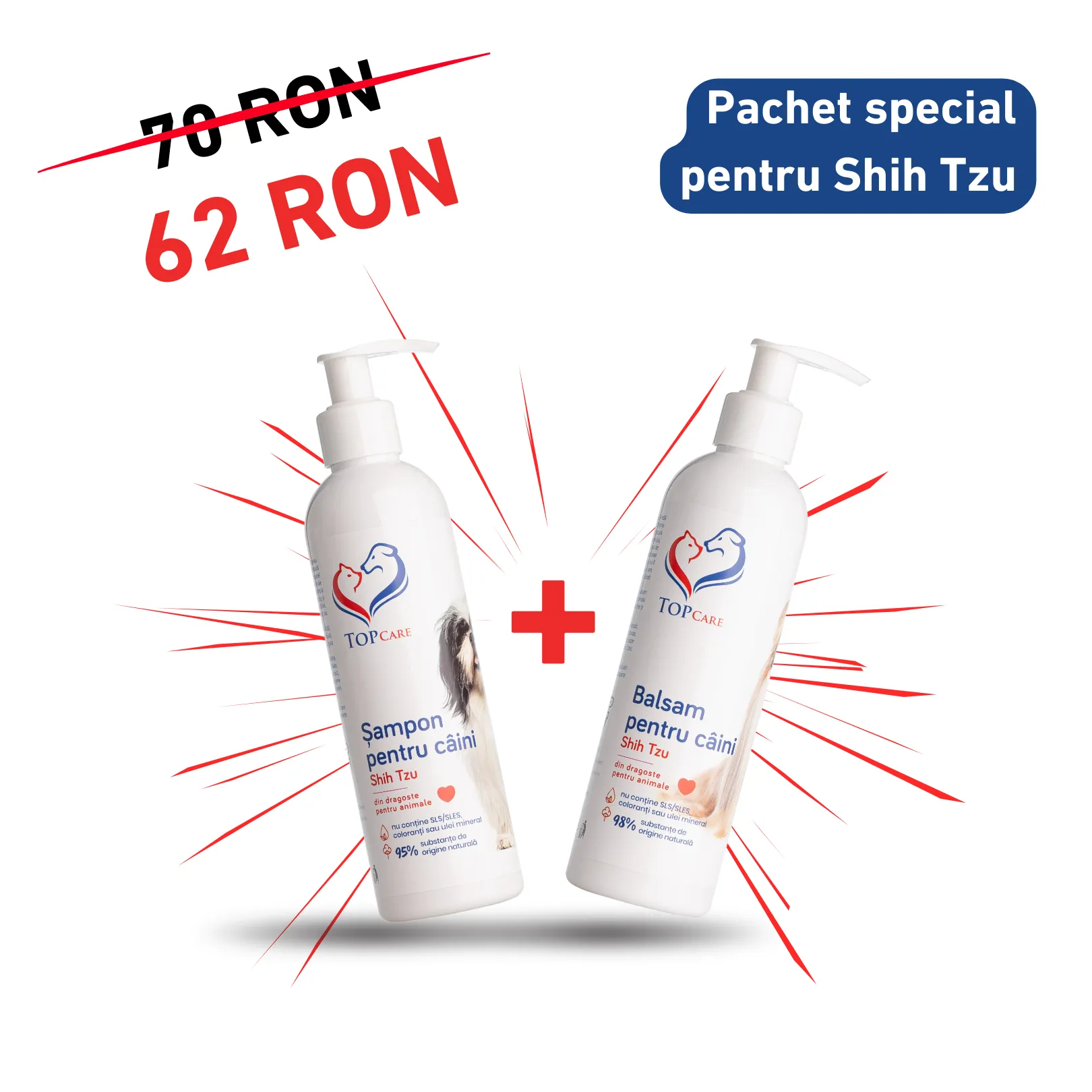 Set balsam și șampon pentru Shih Tzu – fără SLS SLES Pachet șampon balsam pentru câini Shih Tzu Topcare