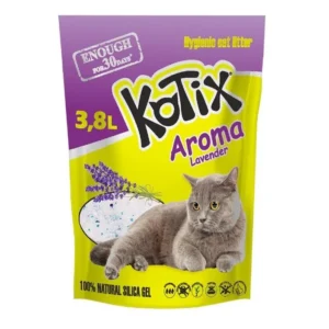 Așternut igienic Kotix Lavandă pentru pisici, silicat 3,8L – 1,52kg, neutralizează mirosurile și absoarbe umezeala