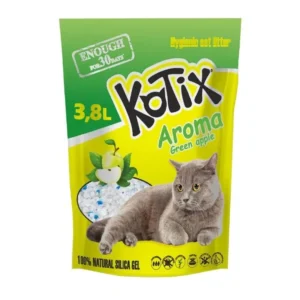 Așternut igienic Kotix Măr verde pentru pisici, silicat 3,8L – 1,52kg, neutralizează mirosurile și absoarbe umezeala
