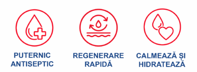 Beneficii: puternic antiseptic, regenerare rapidă, calmează și hidratează
