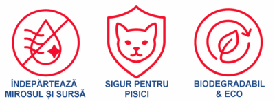 Icons Soluție Urine Free Topcare pentru pisici – îndepărtează petele și mirosul de urină, biodegradabilă, cu bio-enzime active, 250 ml